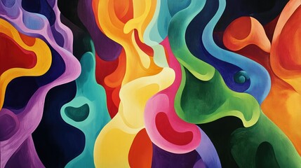 Poster - Abstract flowing colorful shapes moving vertically, evoking a modern, vibrant design