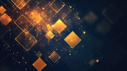 Poster - Abstract Background With Glowing Squares And Dynamic Light Particles In Golden Hues Perfect For Technology, Science, And Innovation Related Designs