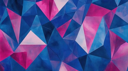 Poster - Abstract geometric pattern with blue and fuchsia low poly triangles creating depth and vibrance