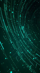 Wall Mural - abstract 3d illustration of glowing green circular lines and dots on a dark background