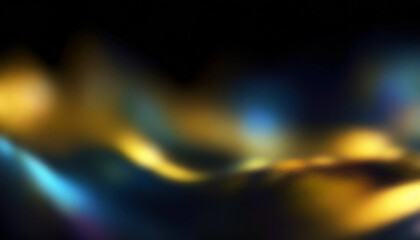 Wall Mural - Abstract Yellow grey blue ultraviolet defocused radiance soft texture on dark black empty space background. Neon blur glow. Color light overlay. Copy space.