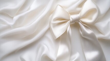 Poster - Elegant ivory satin fabric with a delicate bow creating a luxurious backdrop