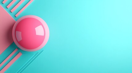 Poster - vibrant pink sphere on soft aqua background with geometric elements for modern design concepts