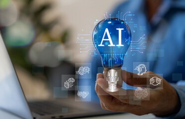 Ai technology concept with artificial intelligence chatbot and generative smart system, robotic, deep learning network, digital assistant, machine learning, algorithm, innovation and data processing