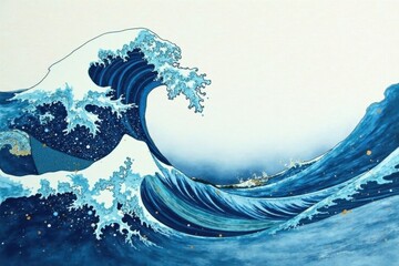Wall Mural - ocean wave art an abstract depiction of a powerful, rolling wave with hints of gold