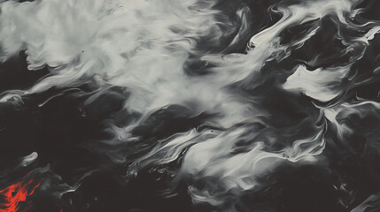 Poster - Abstract Ink Swirl: Monochromatic chaos of black and white ink swirls with a single splash of red, creating a dynamic and dramatic abstract artwork.  A mesmerizing interplay of light and shadow. 