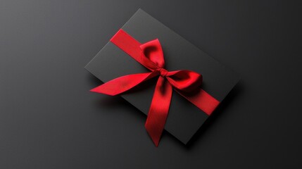 Wall Mural - elegant black gift card with a vibrant red bow, conveying luxury and exclusivity