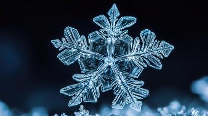 Poster - Intricate and Beautiful Snowflake Structure on Dark Background