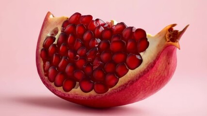 Aufkleber - Quarter of a ripe pomegranate, filled with juicy red arils, levitates against a vibrant pink backdrop, creating a visually appealing composition