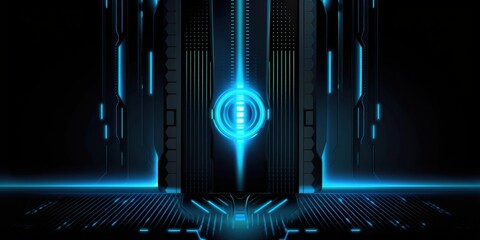 Poster - Futuristic Sci-Fi Digital Interface Technology Abstract Background Neon Blue Lights