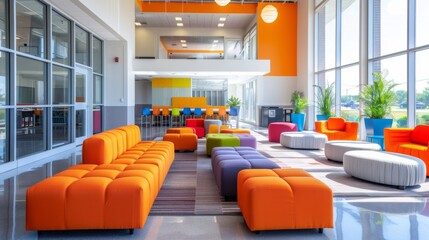 Poster - brightly colored seating options create a vibrant lounge area designed for relaxation and collaborat