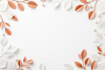 Wall Mural - A white background with a frame of leaves and a white border