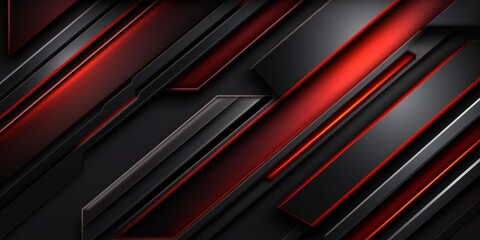 Fototapete - Abstract Red and Black Geometric Pattern Design Background  Futuristic Technology Graphic
