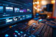 © Adi - Close-up of a video editing workstation with colorful controls and blurred background lights