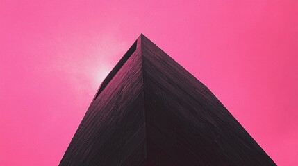 Poster - A black skyscraper stands tall against a vibrant pink sky, highlighting modern architecture and the interplay between light and shadow