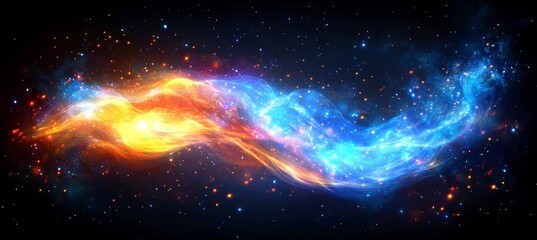 Poster - Cosmic Dance of Fire and Ice Abstract Nebula with Swirling Energy Flow of Orange Blue Colors