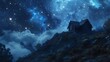 © suryanto - Secluded cabin on mountaintop under starry night sky.