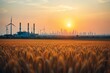 © Juergen Baur - Ein goldenes Weizenfeld im Vordergrund symbolisiert Landwirtschaft und traditionelle Industrien. Im Hintergrund zeigen moderne Fabriken, Windturbinen und eine Skyline wirtschaftlichen Fortschritt.