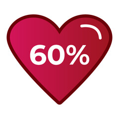 Wall Mural - 60% heart icon with discount, sale, promotion for valentine's day, vector heart