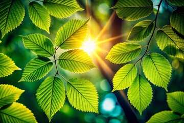 Wall Mural - Silhouette of leaves peeking through a vibrant green foliage, nature background
