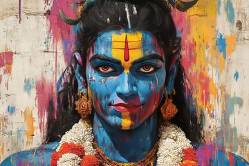 Vibrant portrait of a deity, painted in bold colors.