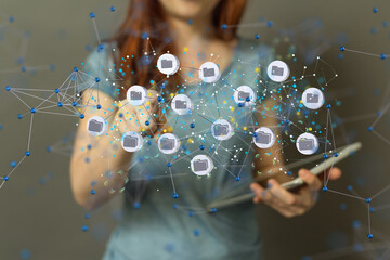 Leinwandbilder - Augmented Analytics Data cloud storage network from lines, triangles and particle style design. Illustration