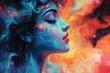 © Adames Art Studio - Serene face merging with cosmic swirls of color.