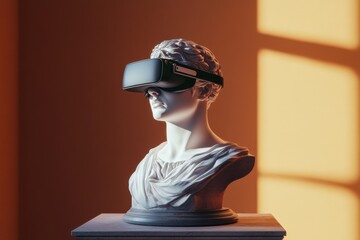Poster - Classical bust with modern virtual reality headset in a sunlit environment