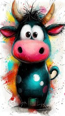 Wall Mural -   A black cow with a pink nose