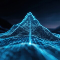 Wall Mural - Glowing mountain peak, digital landscape, night sky, data visualization, tech background