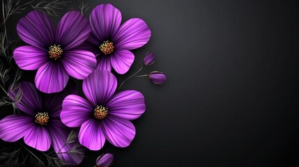 Aufkleber - Richly colored purple flowers cluster gracefully on a sleek black backdrop, emphasizing their delicate petals and inviting allure. This striking composition celebrates natural beauty