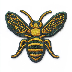 dark green and gold hornet embrodiery patch against white background.