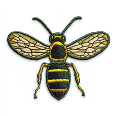 dark green and gold hornet embrodiery patch against white background.