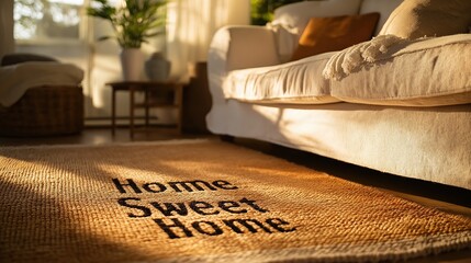 Canvas Print - Cozy Living Room with Welcome Doormat