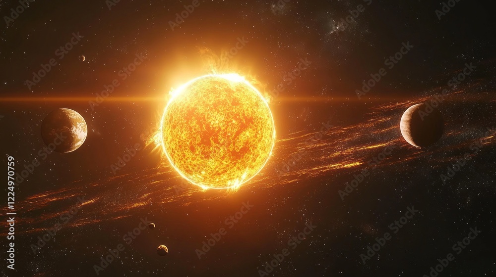 A breathtaking depiction of the solar system reveals a radiant sun ...
