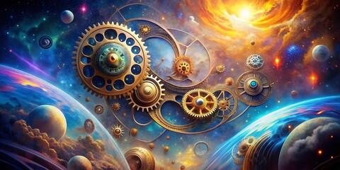 Wall Mural - Surreal Calendar Symbols: Dreamlike Celestial Clockwork
