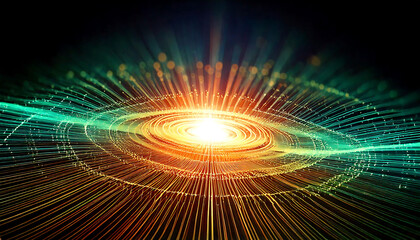 Poster - abstract vibrant energy burst radiating outwards. intense colors and dynamic light trails create a p