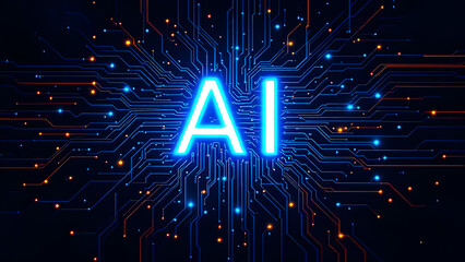 Poster - Artificial intelligence abstract background, AI chipset on circuit board. Technology concept design, Machine learning and generate by chip, illustration for banner and web template.