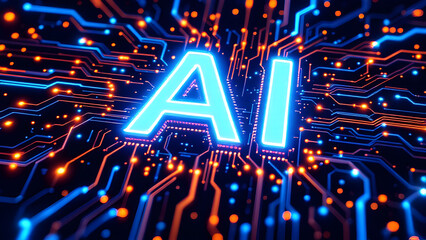 Poster - Artificial intelligence abstract background, AI chipset on circuit board. Technology concept design, Machine learning and generate by chip, illustration for banner and web template.