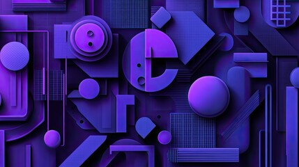 Poster - Abstract geometric shapes in varying shades of purple with soft shadows.