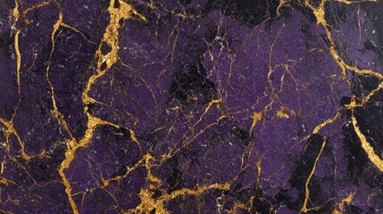 Poster - Abstract purple and gold marbled background with fine veins and swirls.