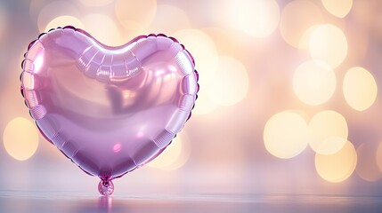 Poster - A close-up of a shiny pink heart balloon with a soft bokeh effect in the background.