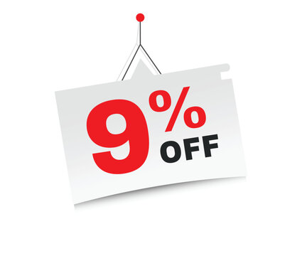 9 percent off banner, hanging paper modern design. vector template announcement.