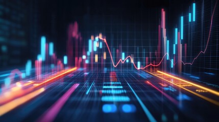 Poster - A glowing LED screen with vibrant data elements and neon lines, leaving plenty of space for text on a dark surface.