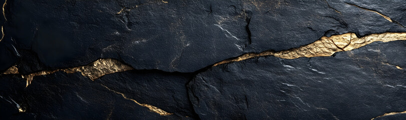 Poster - Black slate texture with natural gold veins creating a unique background  -