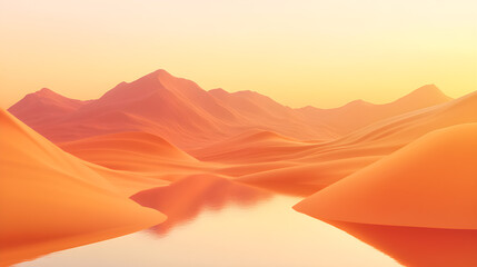 Poster - An imaginative desert oasis in the evening, with an emphasis on warm colors.