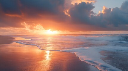 Wall Mural - A beautiful sunset over the ocean with gentle waves