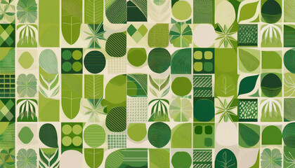 Poster - Green Geometric Leaf Pattern