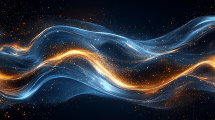 Wall Mural - Premium abstract design featuring dynamic blue and gold light waves with glowing accents