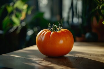 Fresh ripe tomato, organic food closeup.